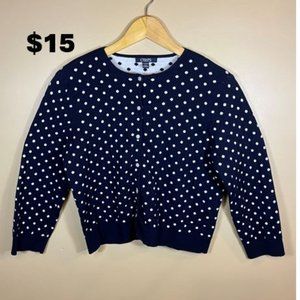 #16 Chaps Women's Petite Crew Neck Cardigan, X Large, Black with White Polka Dot
